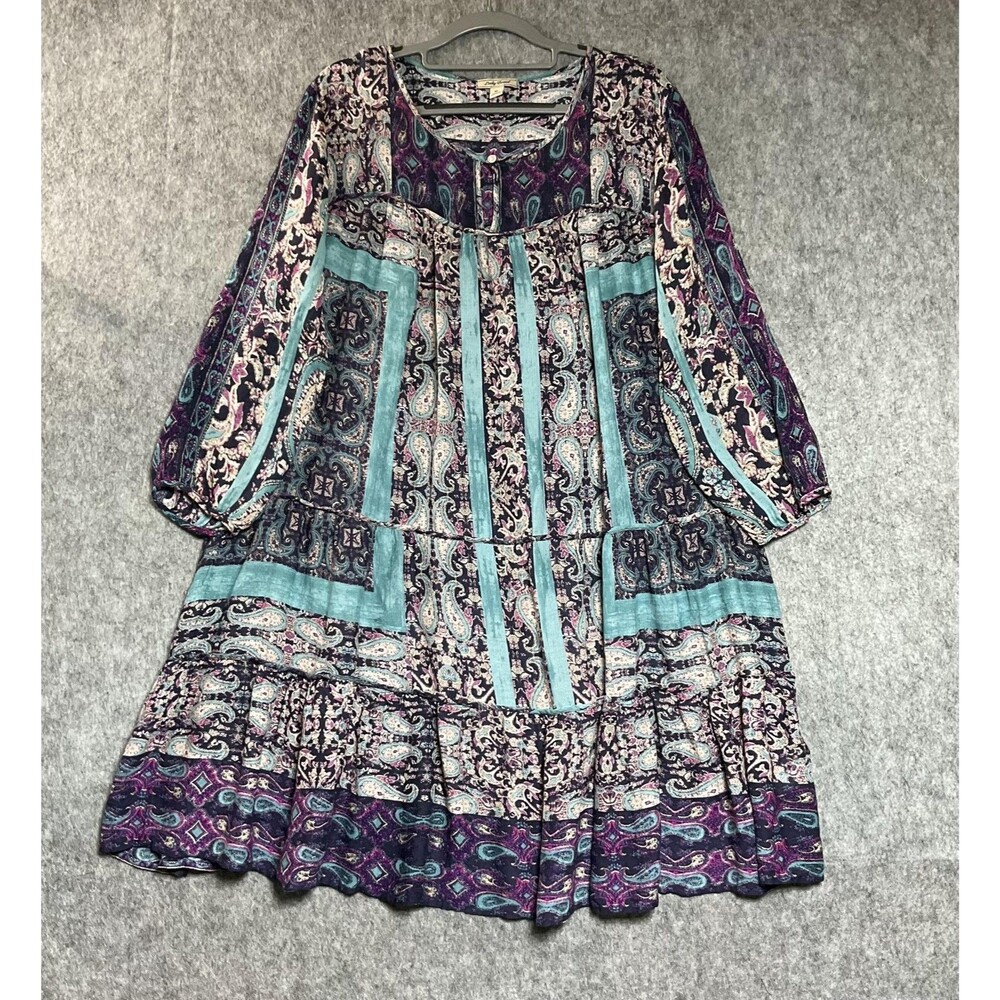 Lucky Brand Dress Womens XL Multicolor Paisley Sheer Short Trapeze Swing Boho
